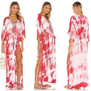 Michael Stars Farrah Maxi Caftan in White & Neon Pink